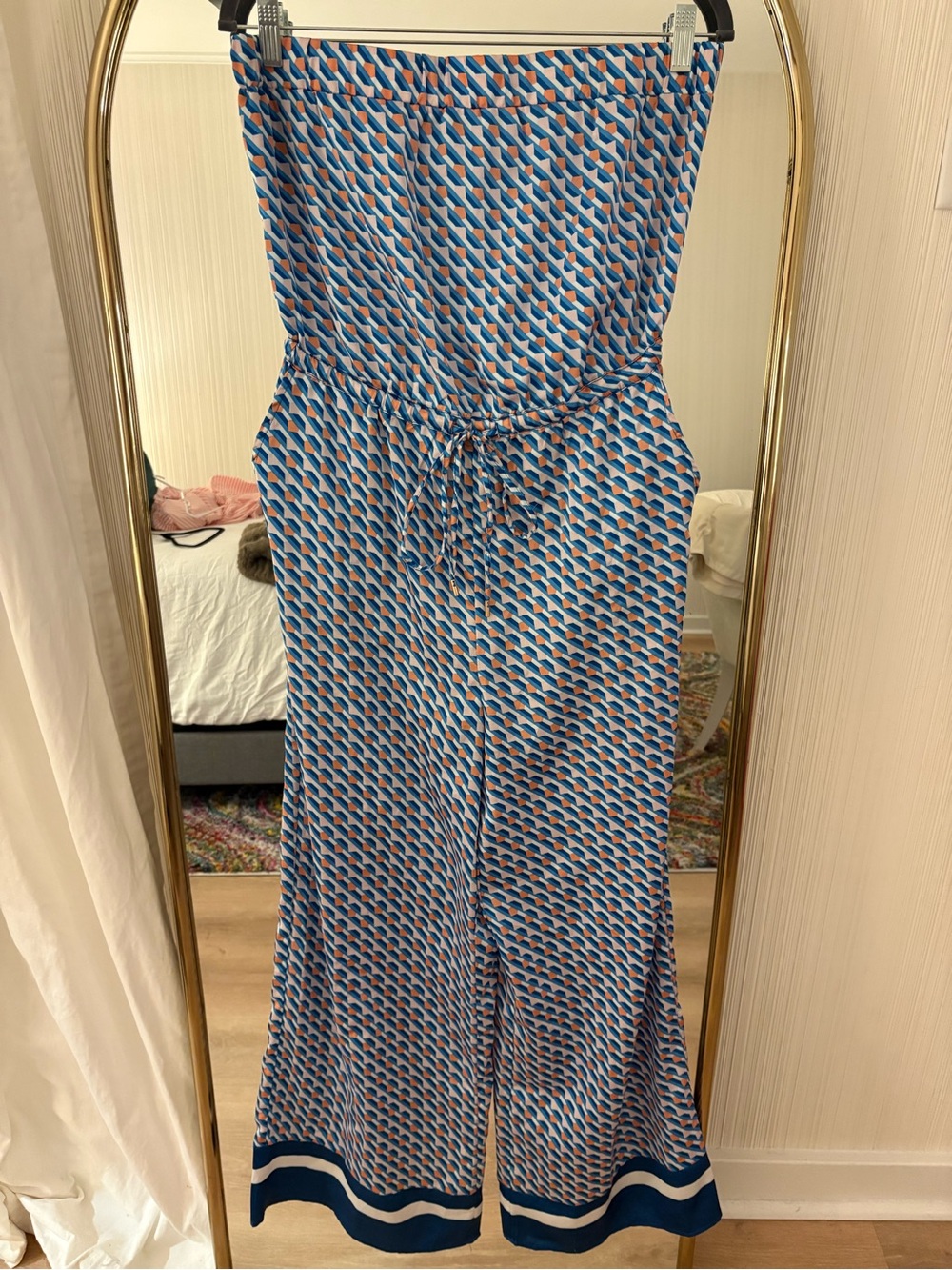 Striped Blue Geometric Strapless Jumpsuit